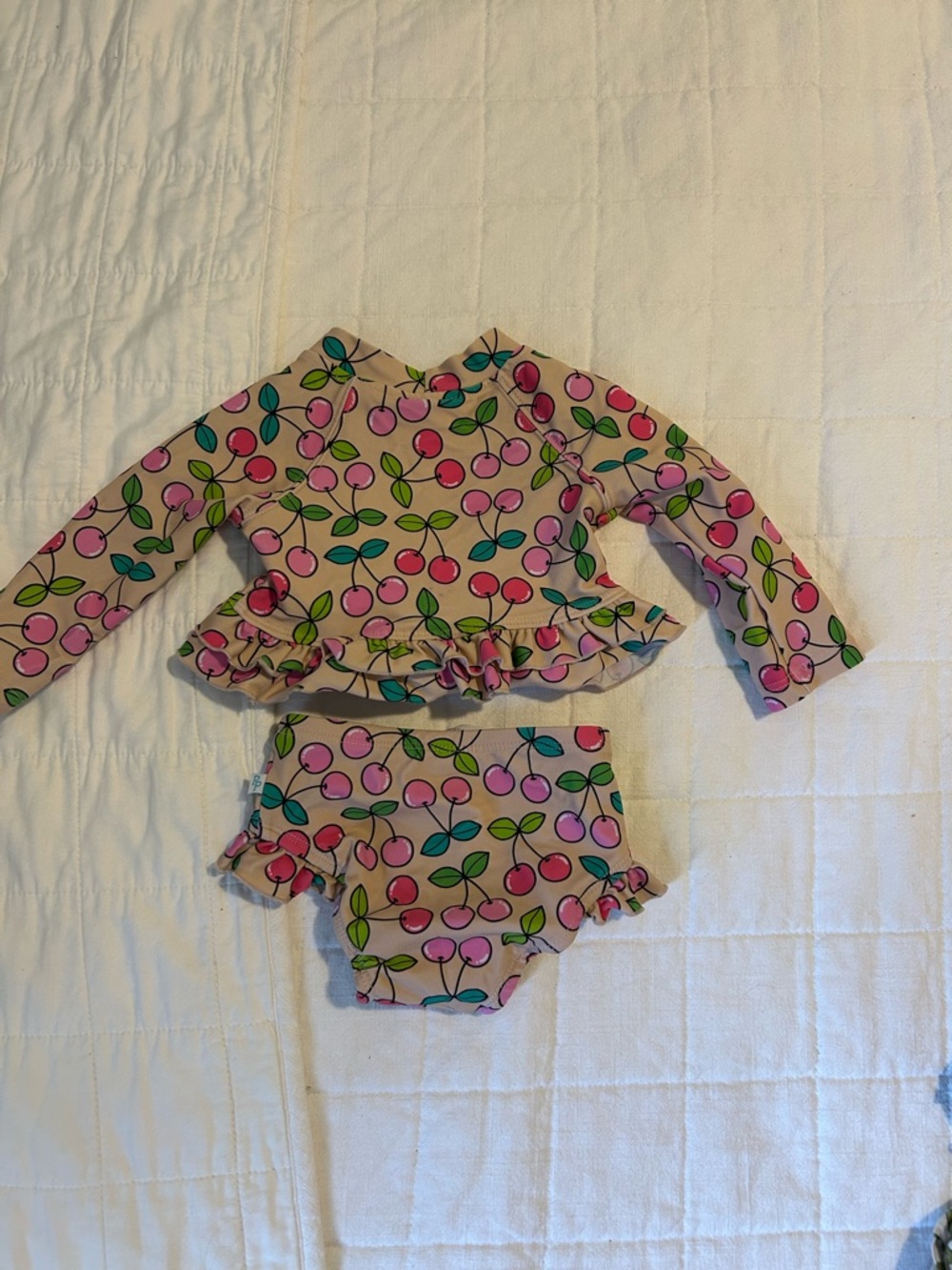 Posh Peanut Pink Cherry Print Ruffle Rash Guard Set - Picture 2 of 3